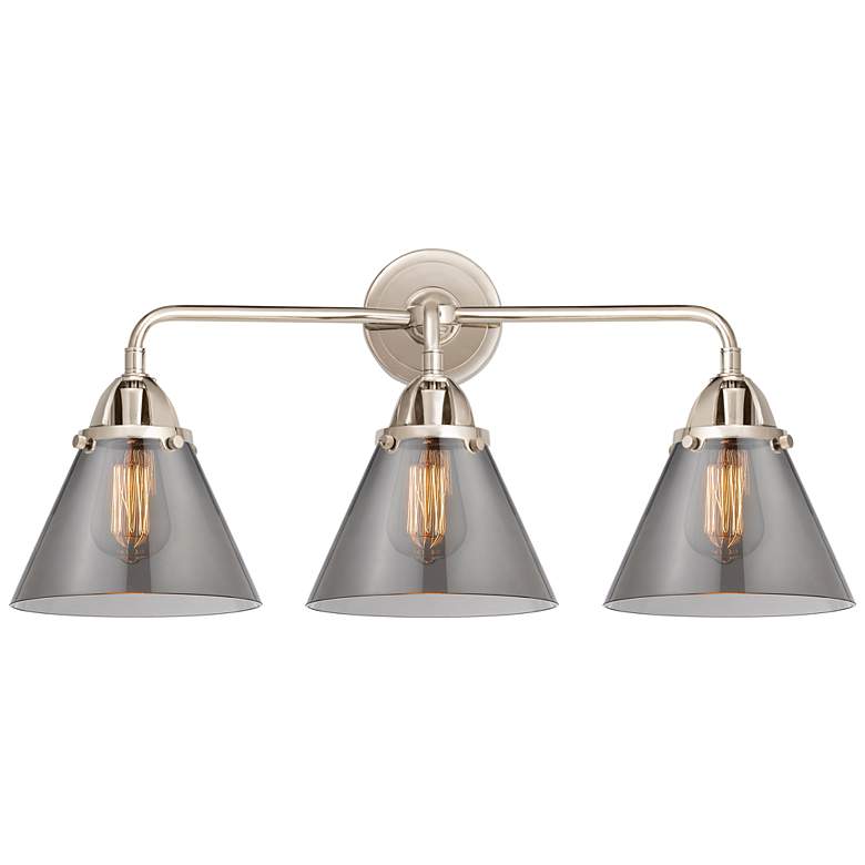 Image 1 Nouveau 2 Cone 8" 3 Light 26" LED Bath Light - Polished Nickel -