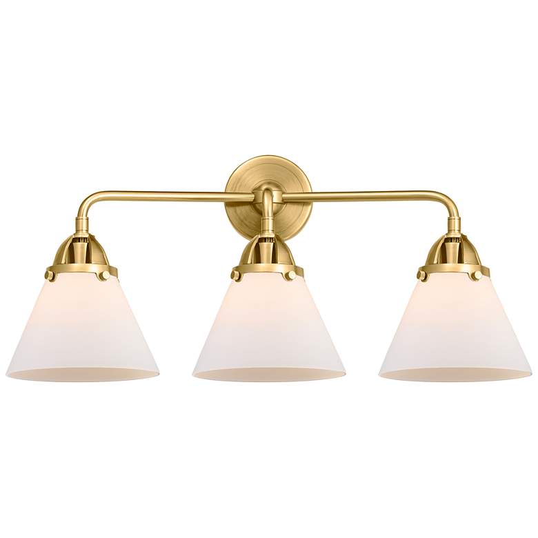 Image 1 Nouveau 2 Cone 8" 3 Light 26" LED Bath Light - Satin Gold - White