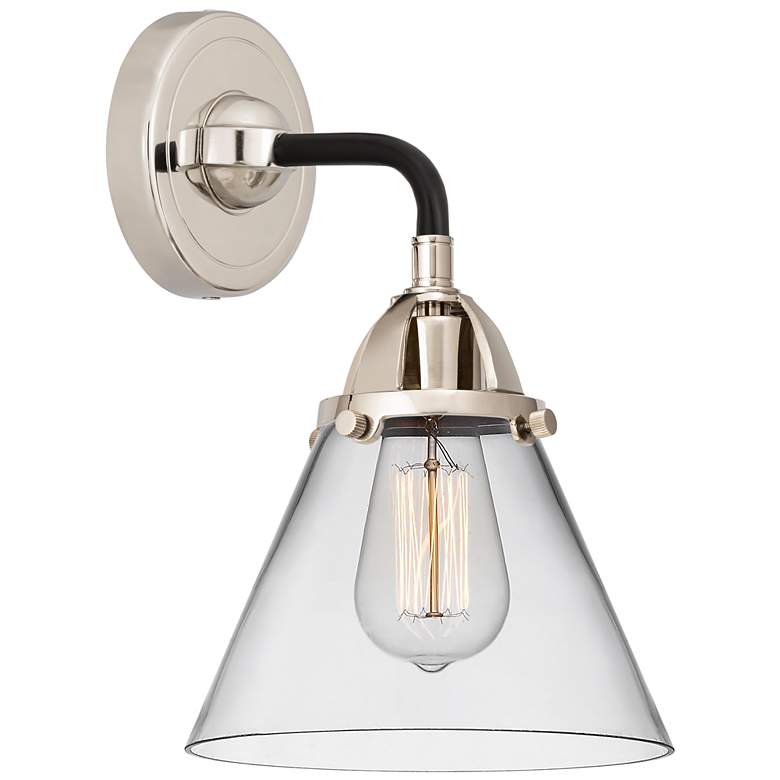 Image 1 Nouveau 2 Cone 8" Incandescent Sconce - Black Nickel Finish - Clear Sh