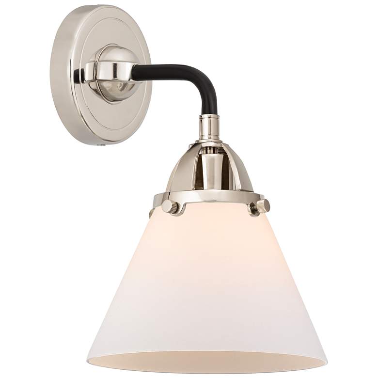 Image 1 Nouveau 2 Cone 8" Incandescent Sconce - Black Nickel Finish - White Sh
