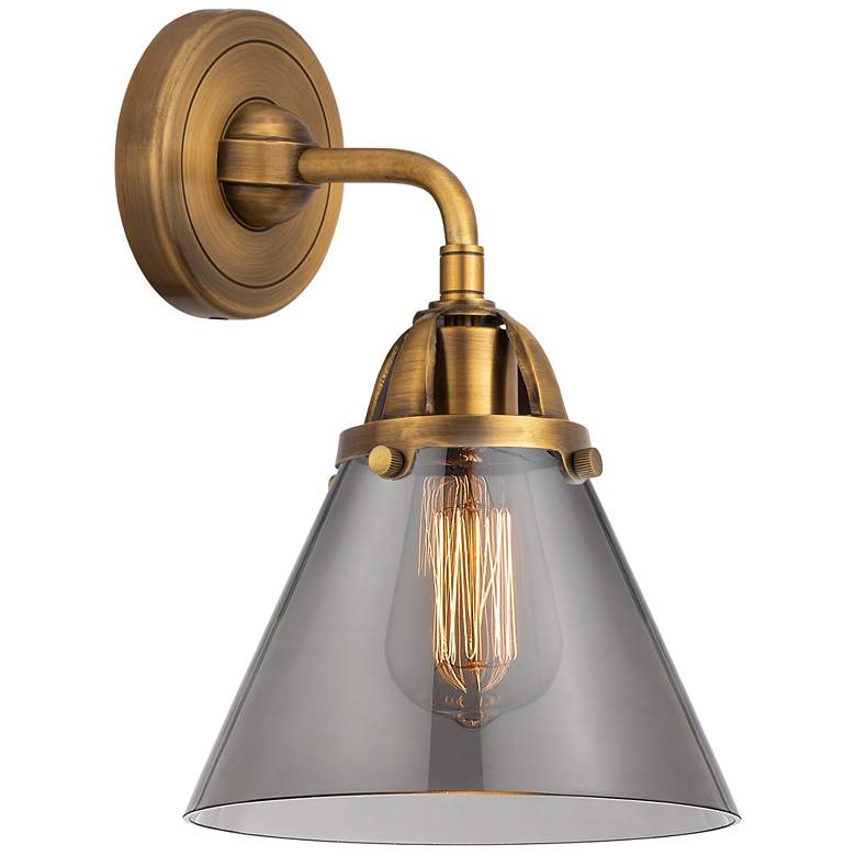 Image 1 Nouveau 2 Cone 8" Incandescent Sconce - Brass Finish - Plated Smoke Sh