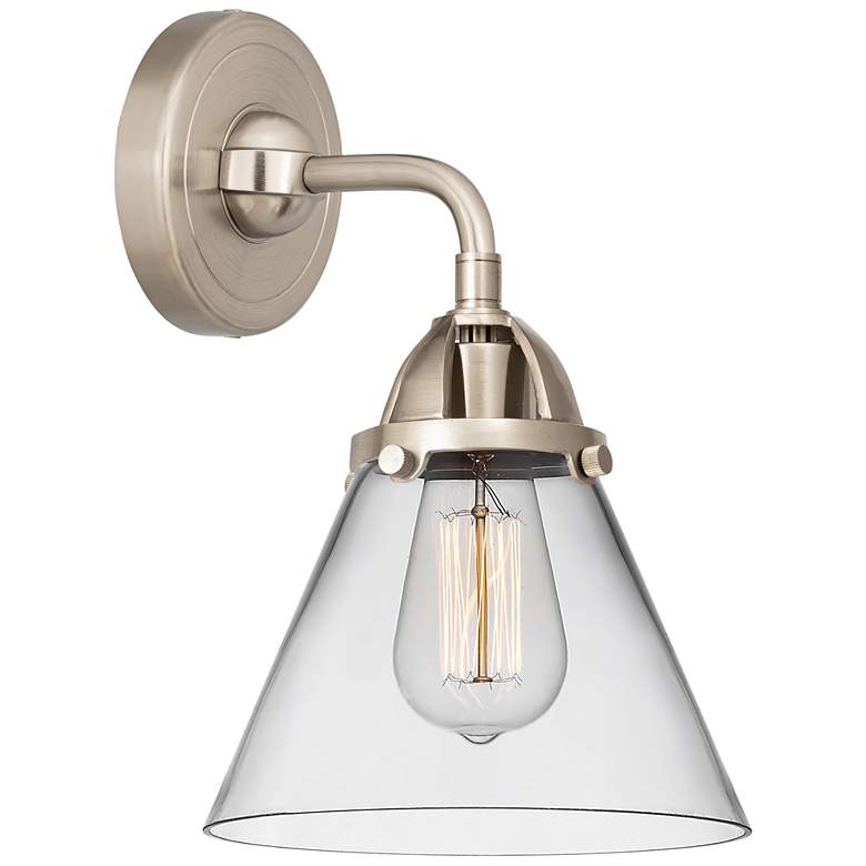 Image 1 Nouveau 2 Cone 8" Incandescent Sconce - Nickel Finish - Clear Shade
