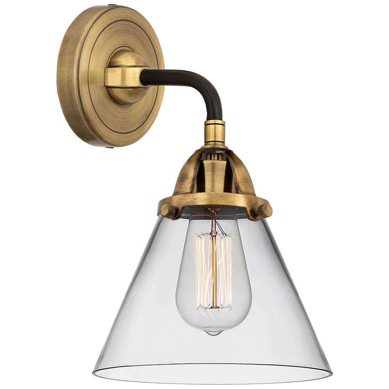 Image 1 Nouveau 2 Cone 8" LED Sconce - Black Brass Finish - Clear Shade