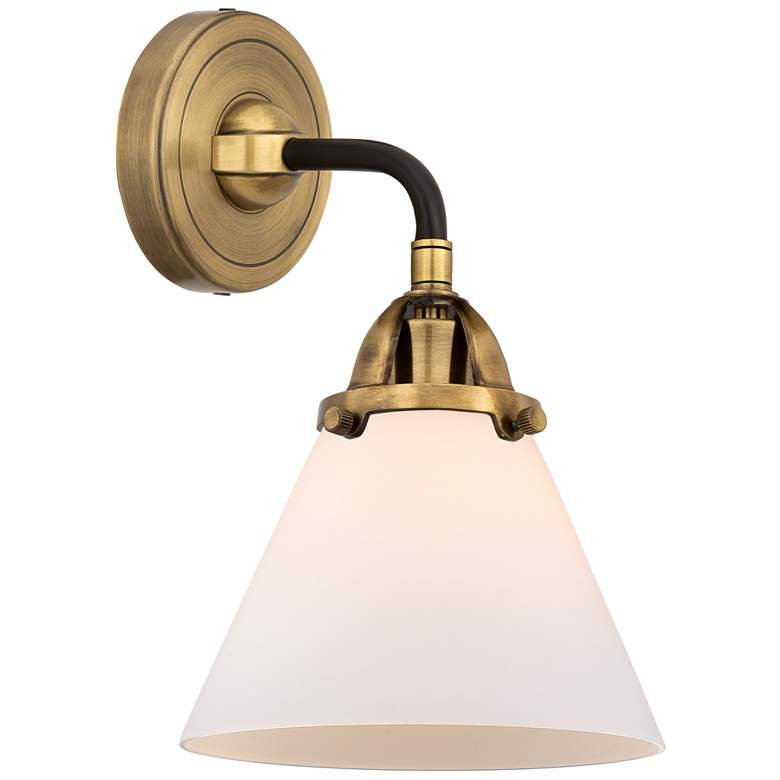 Image 1 Nouveau 2 Cone 8" LED Sconce - Black Brass Finish - Matte White Shade