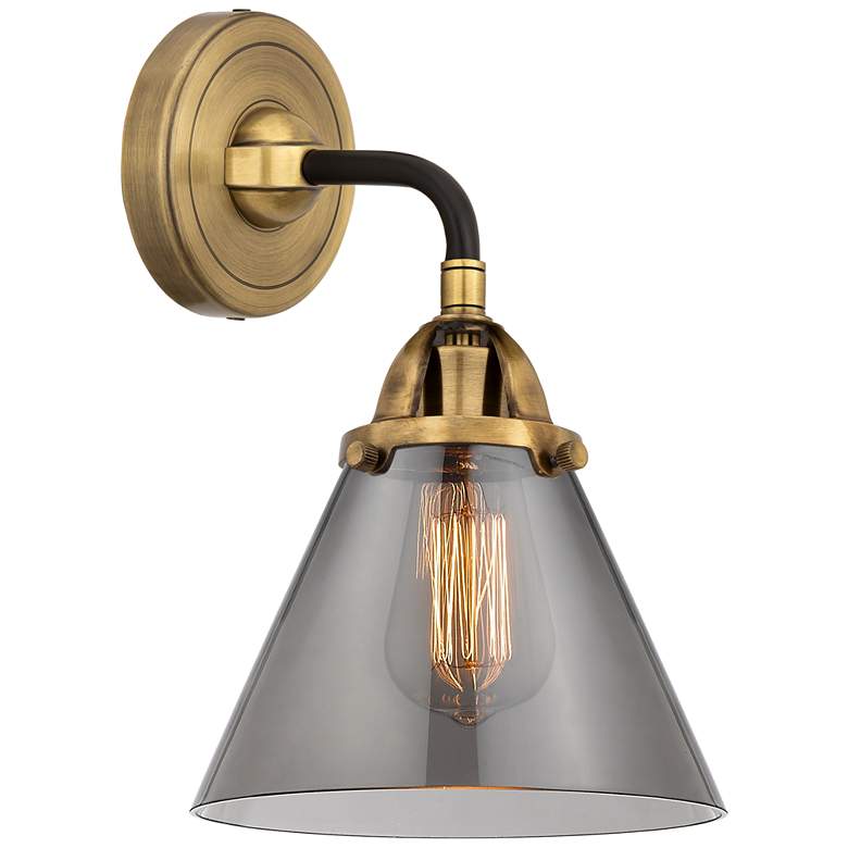Image 1 Nouveau 2 Cone 8" LED Sconce - Black Brass Finish - Plated Smoke Shade