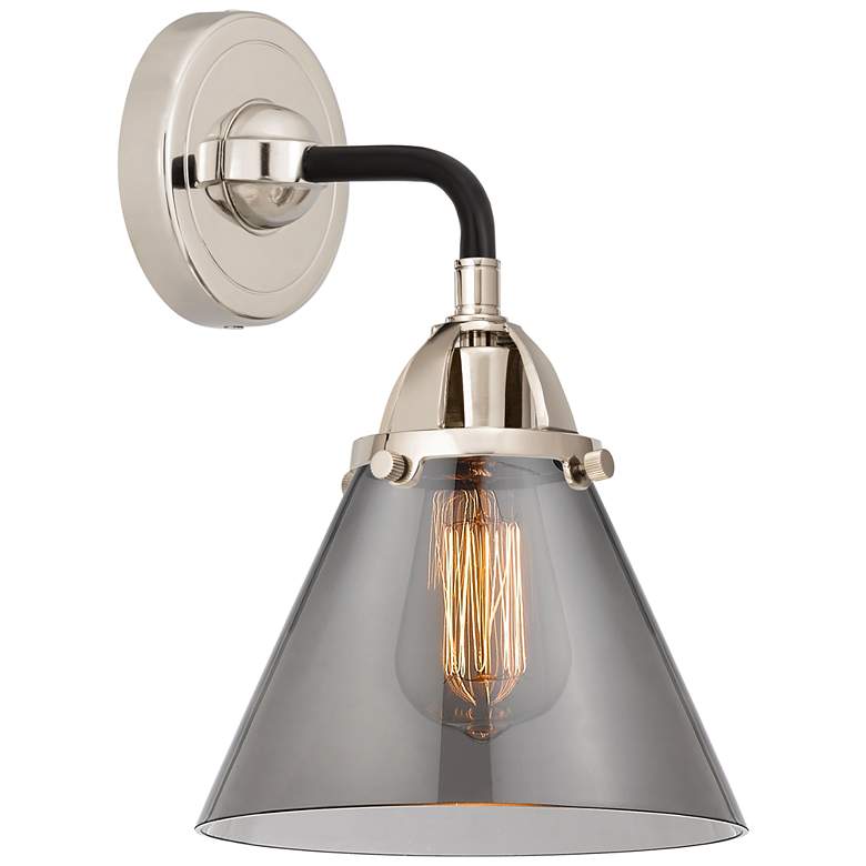 Image 1 Nouveau 2 Cone 8" LED Sconce - Black Nickel Finish - Plated Smoke Shad