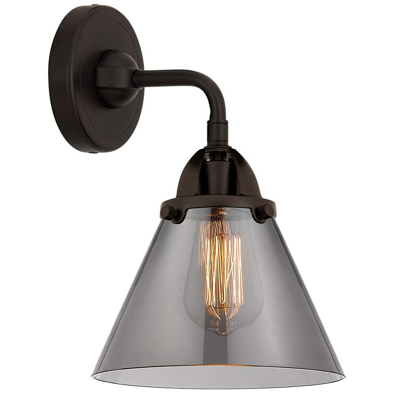 Image 1 Nouveau 2 Cone 8" LED Sconce - Bronze Finish - Plated Smoke Shade
