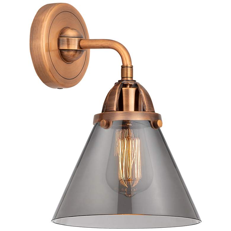 Image 1 Nouveau 2 Cone 8" LED Sconce - Copper Finish - Plated Smoke Shade