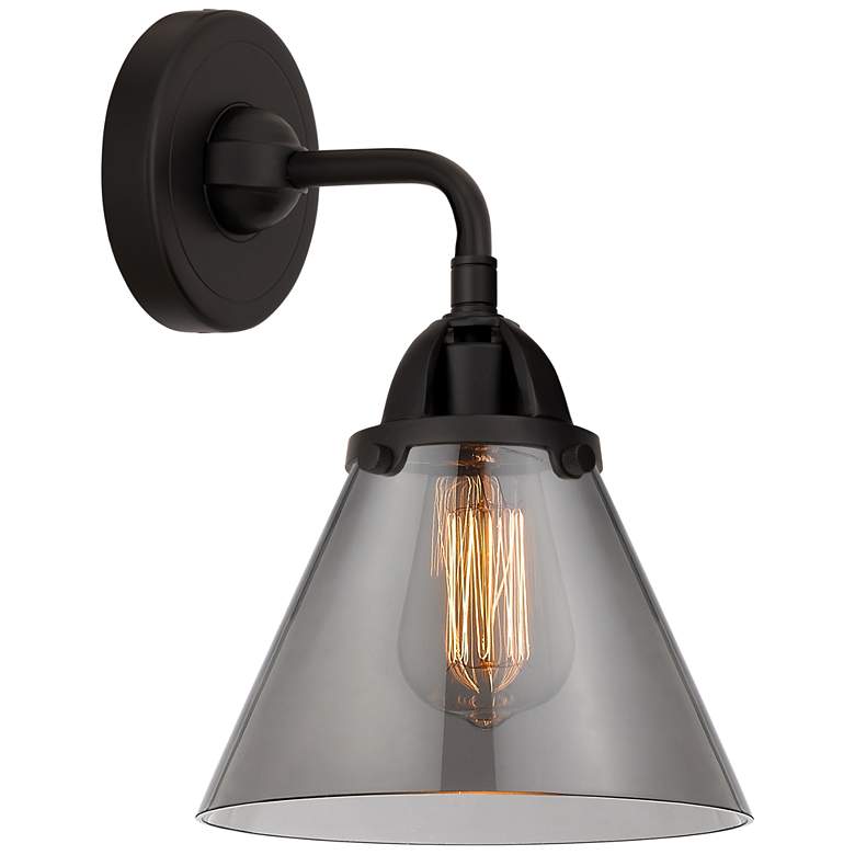 Image 1 Nouveau 2 Cone 8" LED Sconce - Matte Black Finish - Plated Smoke Shade