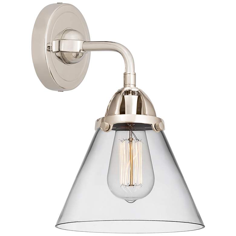 Image 1 Nouveau 2 Cone 8" LED Sconce - Nickel Finish - Clear Shade