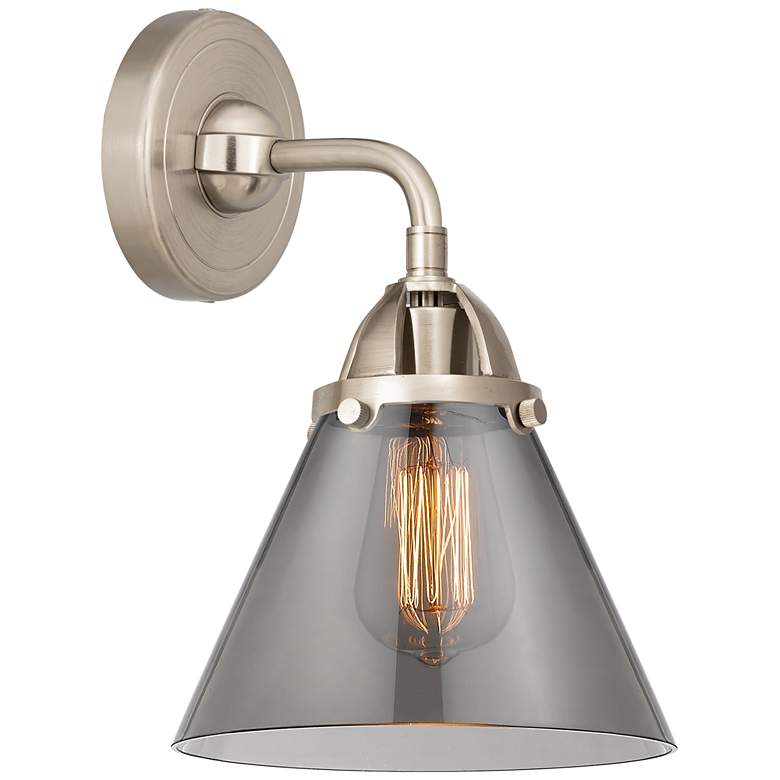 Image 1 Nouveau 2 Cone 8" LED Sconce - Nickel Finish - Plated Smoke Shade