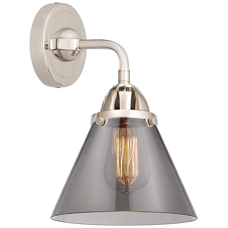 Image 1 Nouveau 2 Cone 8" LED Sconce - Nickel Finish - Plated Smoke Shade