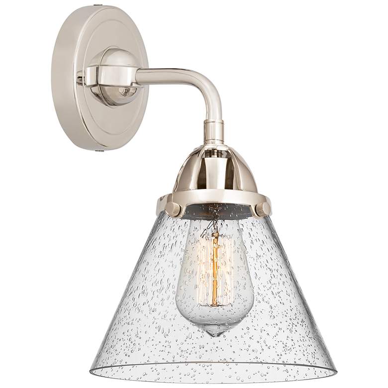 Image 1 Nouveau 2 Cone 8" LED Sconce - Nickel Finish - Seedy Shade