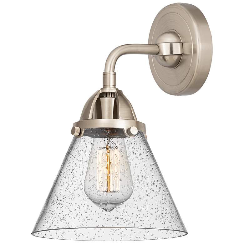 Image 1 Nouveau 2 Cone 8" LED Sconce - Nickel Finish - Seedy Shade
