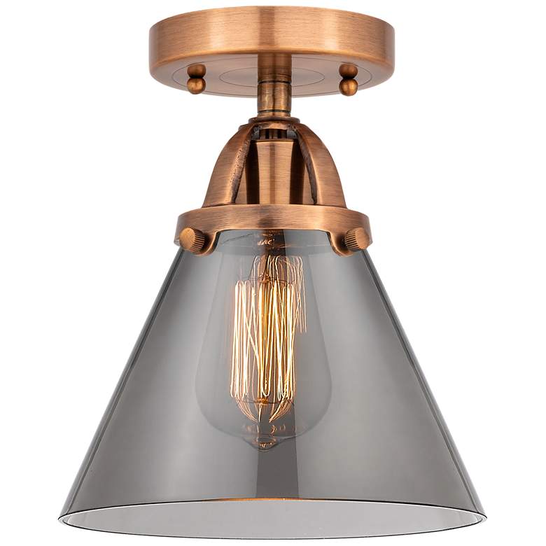 Image 1 Nouveau 2 Cone 8" LED Semi-Flush Mount - Antique Copper - Plated Smoke