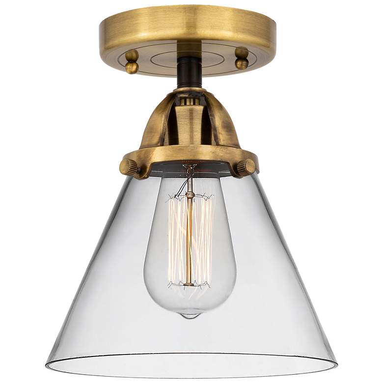 Image 1 Nouveau 2 Cone 8" LED Semi-Flush Mount - Black Antique Brass - Clear S