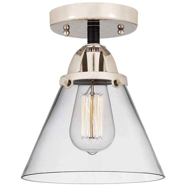 Image 1 Nouveau 2 Cone 8" LED Semi-Flush Mount - Black Polished Nickel - Clear