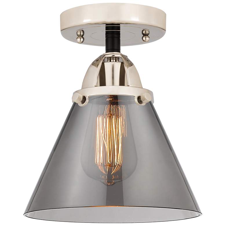 Image 1 Nouveau 2 Cone 8" LED Semi-Flush Mount - Black Polished Nickel - Smoke