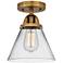 Nouveau 2 Cone 8" LED Semi-Flush Mount - Brushed Brass - Clear Shade