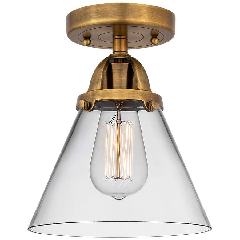 Image 1 Nouveau 2 Cone 8 inch LED Semi-Flush Mount - Brushed Brass - Clear Shade
