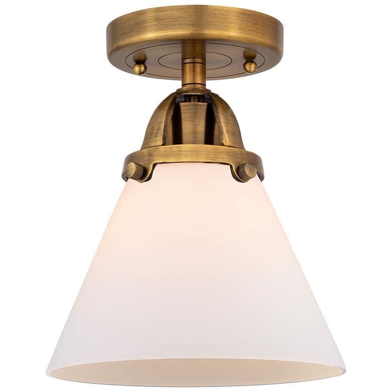Image 1 Nouveau 2 Cone 8" LED Semi-Flush Mount - Brushed Brass - Matte White S