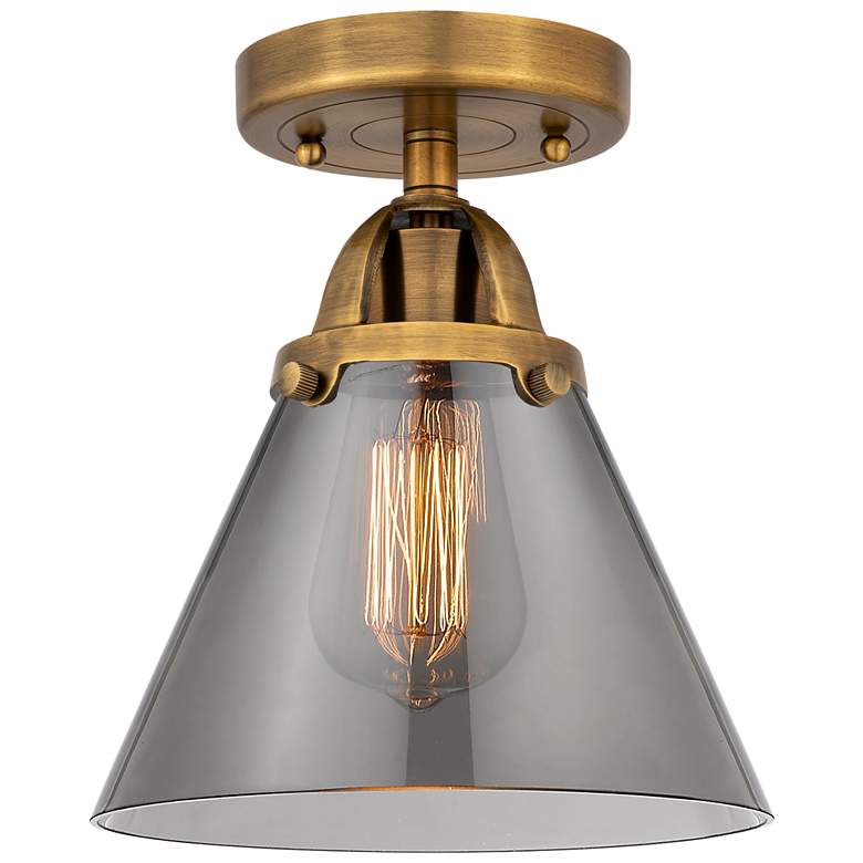 Image 1 Nouveau 2 Cone 8" LED Semi-Flush Mount - Brushed Brass - Plated Smoke 