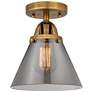 Nouveau 2 Cone 8" LED Semi-Flush Mount - Brushed Brass - Plated Smoke 