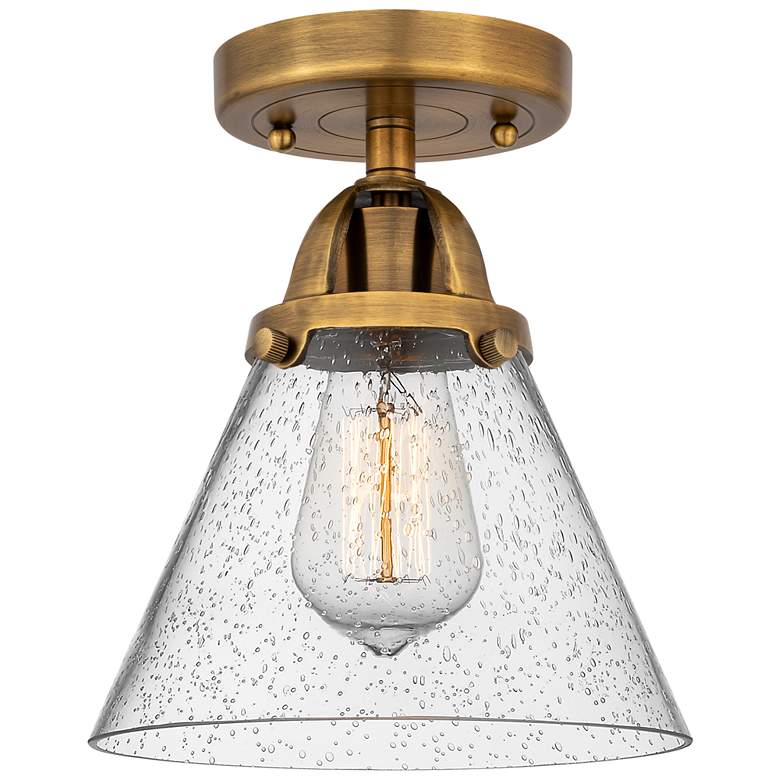 Image 1 Nouveau 2 Cone 8" LED Semi-Flush Mount - Brushed Brass - Seedy Shade