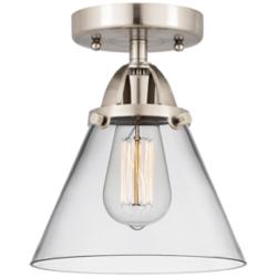 Nouveau 2 Cone 8" LED Semi-Flush Mount - Brushed Satin Nickel - Clear