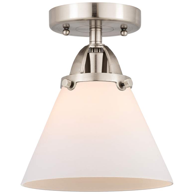 Image 1 Nouveau 2 Cone 8" LED Semi-Flush Mount - Brushed Satin Nickel - Matte