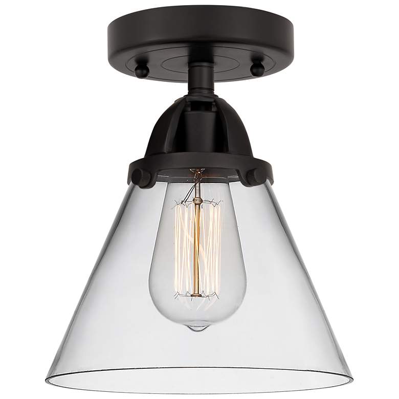 Image 1 Nouveau 2 Cone 8" LED Semi-Flush Mount - Matte Black - Clear Shade