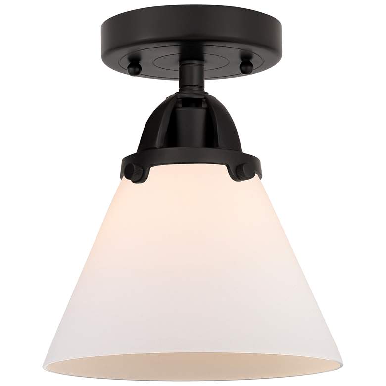 Image 1 Nouveau 2 Cone 8" LED Semi-Flush Mount - Matte Black - Matte White Sha