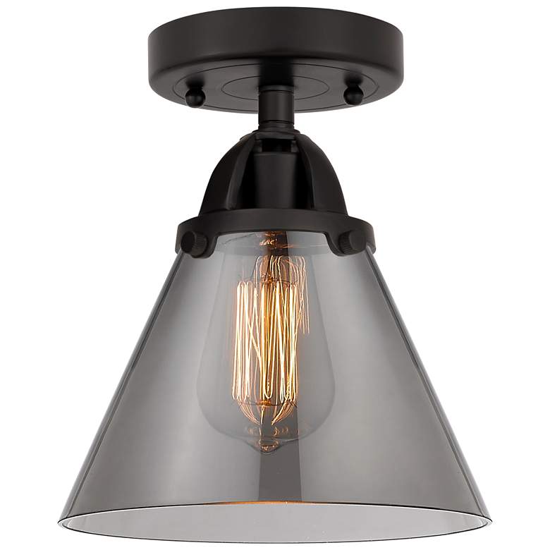 Image 1 Nouveau 2 Cone 8" LED Semi-Flush Mount - Matte Black - Plated Smoke Sh