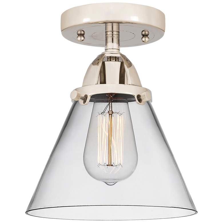 Image 1 Nouveau 2 Cone 8" LED Semi-Flush Mount - Polished Nickel - Clear Shade