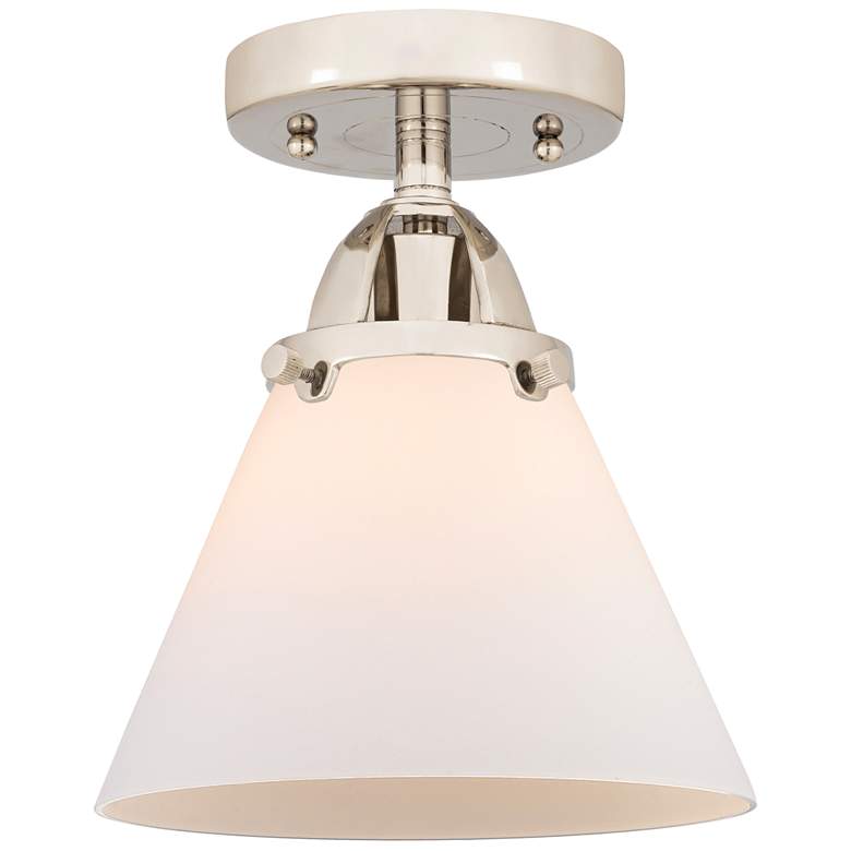 Image 1 Nouveau 2 Cone 8" LED Semi-Flush Mount - Polished Nickel - Matte White