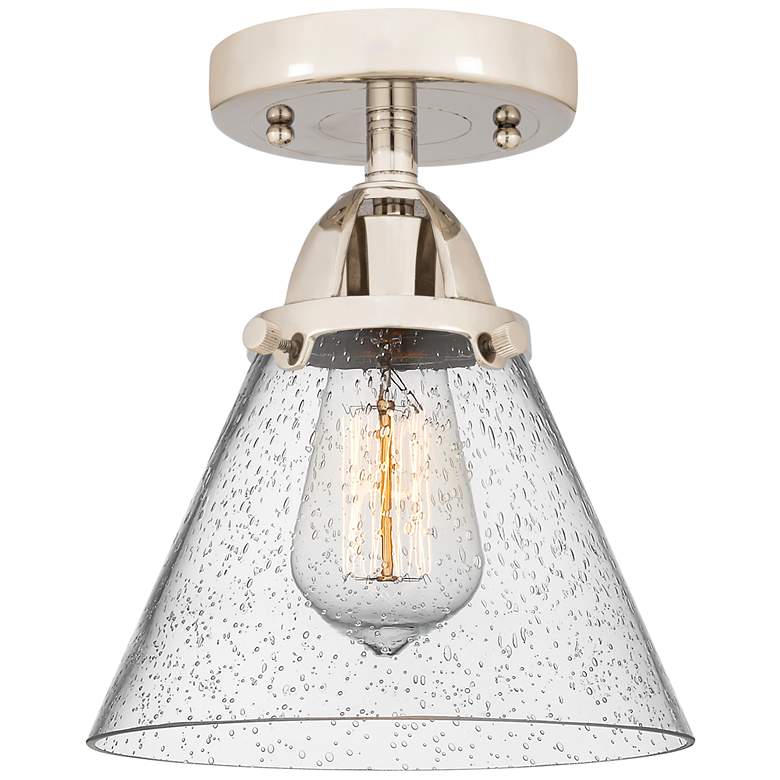 Image 1 Nouveau 2 Cone 8" LED Semi-Flush Mount - Polished Nickel - Seedy Shade