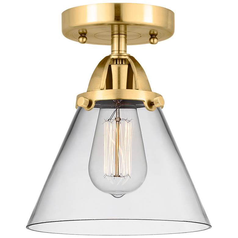 Image 1 Nouveau 2 Cone 8 inch LED Semi-Flush Mount - Satin Gold - Clear Shade
