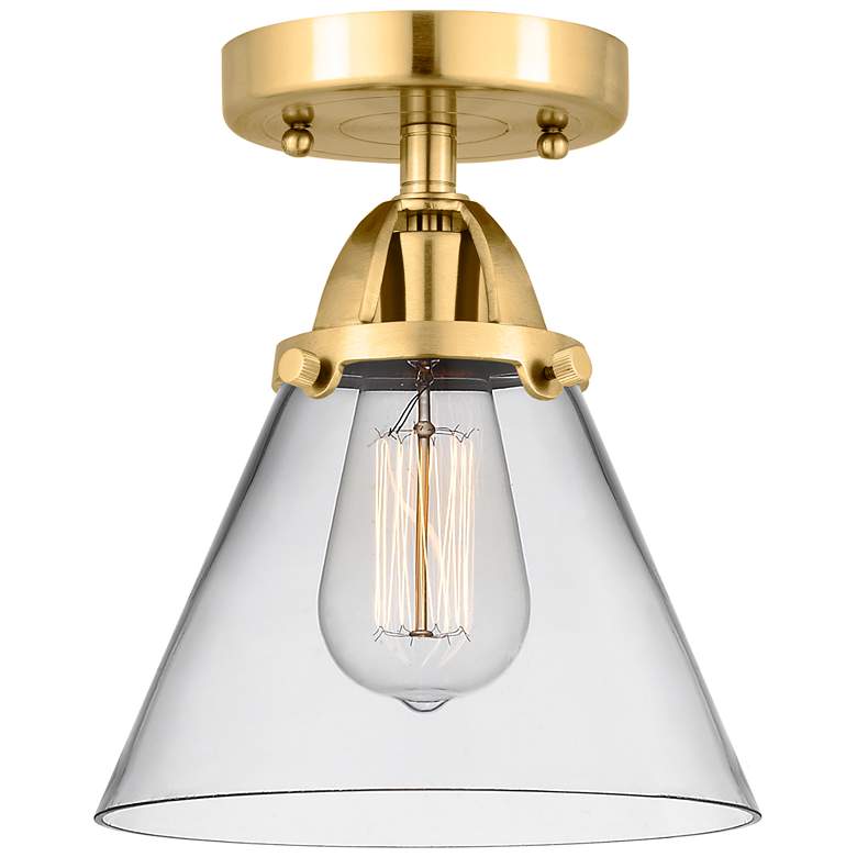 Image 1 Nouveau 2 Cone 8" LED Semi-Flush Mount - Satin Gold - Clear Shade