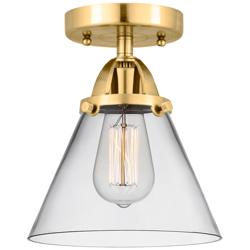 Nouveau 2 Cone 8" LED Semi-Flush Mount - Satin Gold - Clear Shade