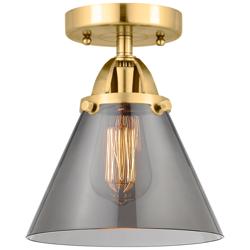 Nouveau 2 Cone 8" LED Semi-Flush Mount - Satin Gold - Plated Smoke Sha