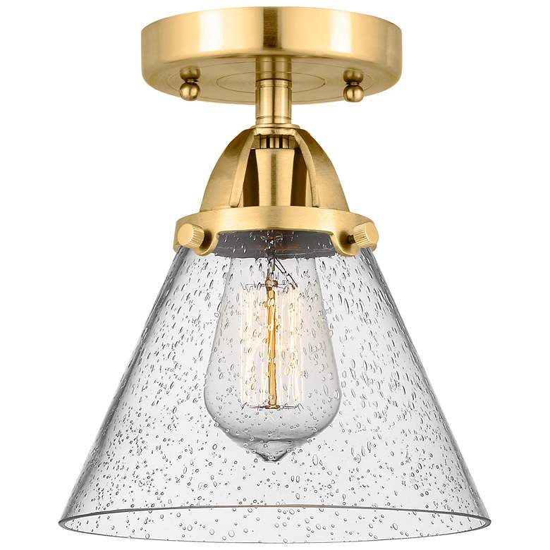 Image 1 Nouveau 2 Cone 8 inch LED Semi-Flush Mount - Satin Gold - Seedy Shade