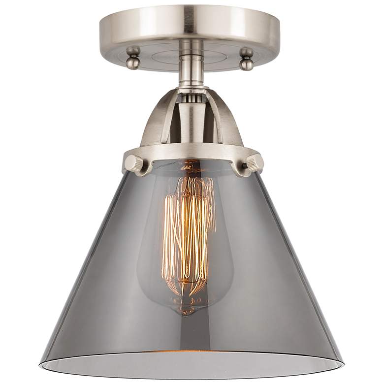 Image 1 Nouveau 2 Cone 8" LED Semi-Flush Mount - Satin Nickel - Plated Smoke