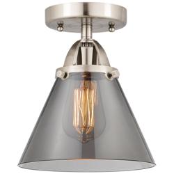 Nouveau 2 Cone 8" LED Semi-Flush Mount - Satin Nickel - Plated Smoke
