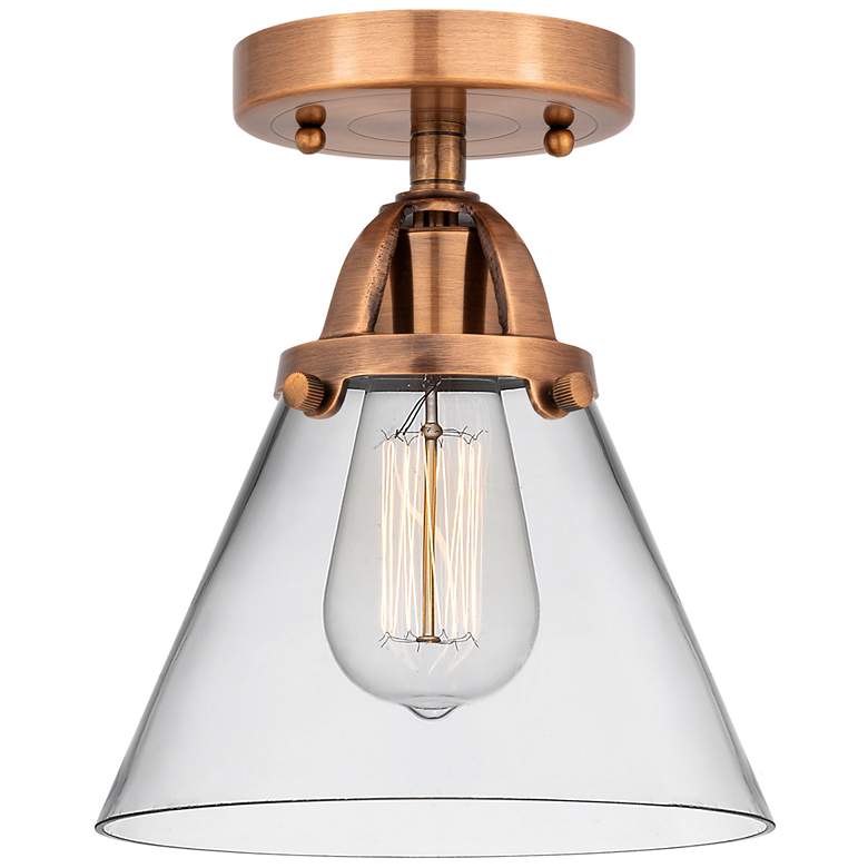 Image 1 Nouveau 2 Cone 8" Semi-Flush Mount - Antique Copper - Clear Shade