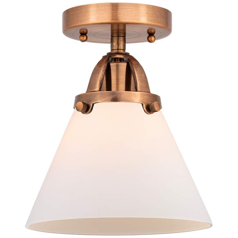 Image 1 Nouveau 2 Cone 8" Semi-Flush Mount - Antique Copper - Matte White Shad