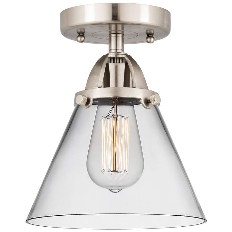 Image 1 Nouveau 2 Cone 8" Semi-Flush Mount - Brushed Satin Nickel - Clear Shad