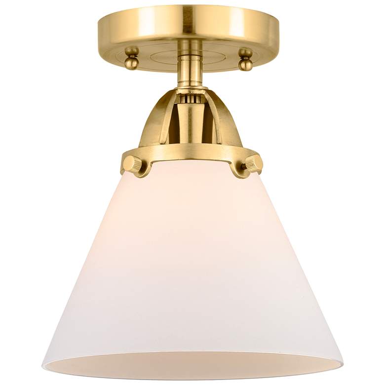 Image 1 Nouveau 2 Cone 8 inch Semi-Flush Mount - Satin Gold - Matte White Shade