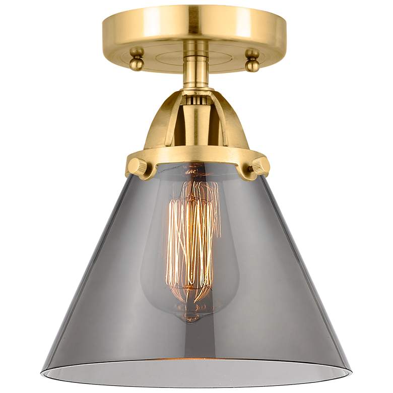 Image 1 Nouveau 2 Cone 8" Semi-Flush Mount - Satin Gold - Plated Smoke Shade