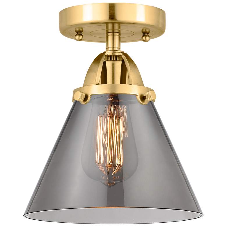 Image 1 Nouveau 2 Cone 8 inch Semi-Flush Mount - Satin Gold - Plated Smoke Shade