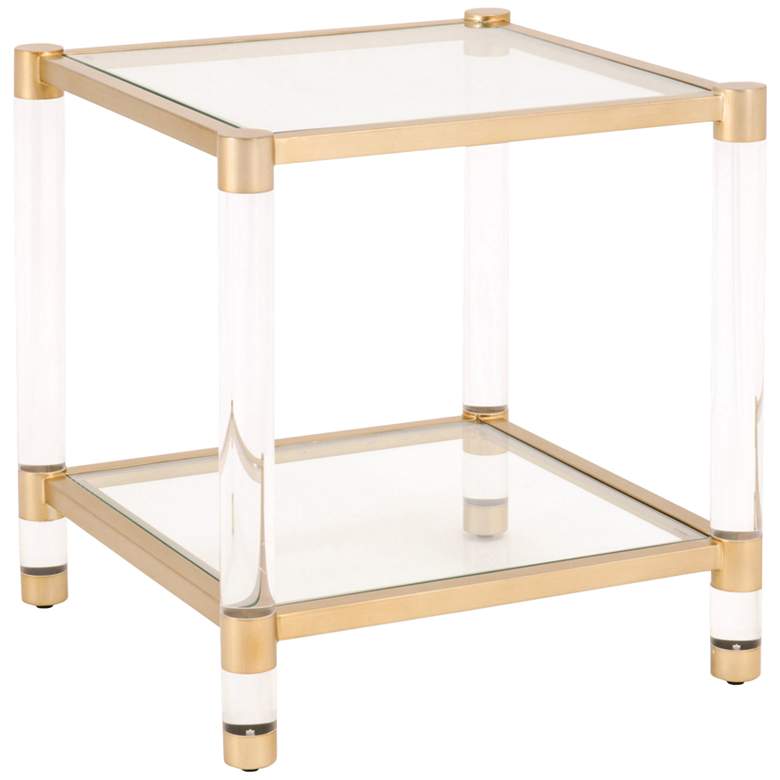Image 1 Nouveau 22" Wide Tempered Glass and Brass 1-Shelf End Table